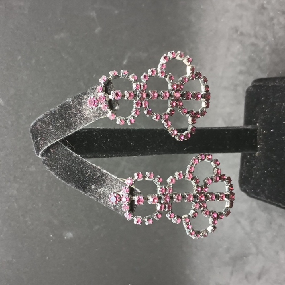 Vintage Flower Shape Red Purple Rhinestone Dangle Earrings
